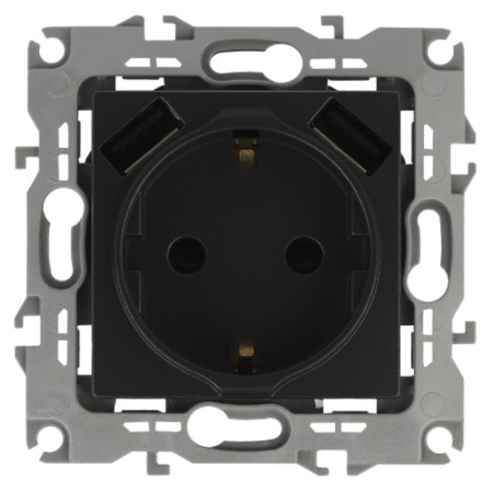 2p+E 16A-250V socket, curtains. with 2xusb 5V-3a, era12, anthracite