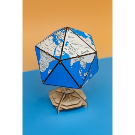 Designer Wooden 3D Ewa Globe Icosahedron with a secret (box, safe) blue-21