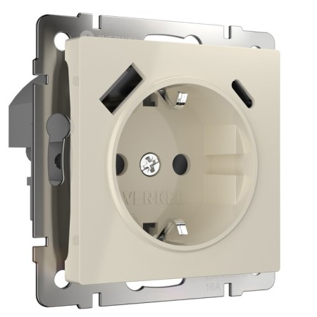 Rosette W1171703 with grounding, curtains and USB, type A+C, ivory