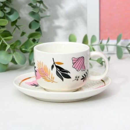 Coffee steam from ceramics "Flowers", 140 ml, white color-2