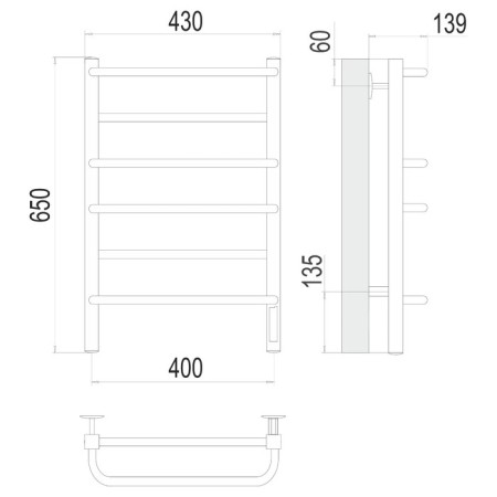 Terminus heated towel rail "Euromix" P6, 400x650 mm, chrome-2