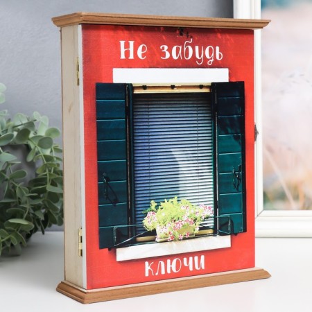 Keywood wood 6 hooks "Window with shutters" 25x20x6.5 cm-1