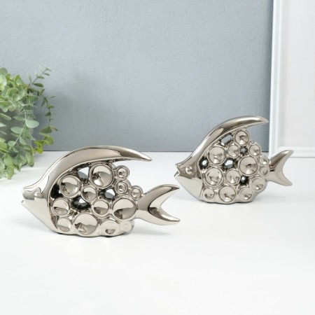 Souvenir ceramics "Two fish - bubbles" silver set 2 pcs 4.8x22x12 4.8x17.5x13 cm-1