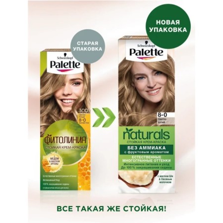Hair dye Palette Naturals, 8-0 light blond, 110 ml-5