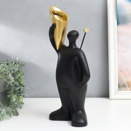 Souvenir Polystone stand "A man with a bird on the shoulder" black 14x33 cm-3