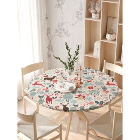 The tablecloth “New Year's deer”, round, oxford, elastic band, size 140x140 cm, diameter 105-120 cm-2