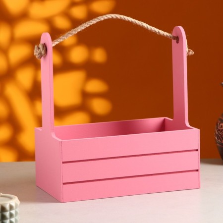 Kashpo wooden 25.5 × 15 × 30 cm "arom", handle rope, pink coral