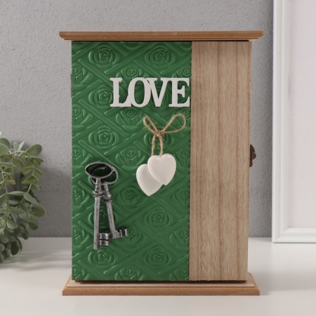 Keywood tree 6 hooks "Printing leaves. Keys and heart" Greens 6.5x20x26.5 cm