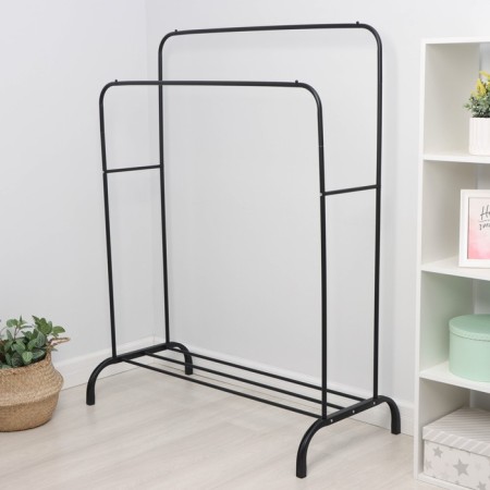 Double -hung -hungry metal metal for clothes, with a shelf, 110 × 62 × 150 cm, black color-1