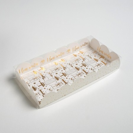 Box for confectionery with PVC cover "Snow", 10.5 x 21 x 3 cm, New Year-2
