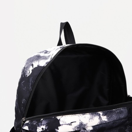 Young backpack from textiles with a zipper, 4 pockets, black/white color-3