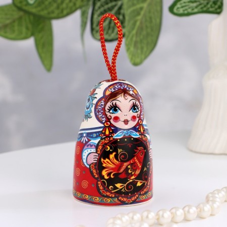 Matryoshka bell is medium, Khokhloma, 7 cm