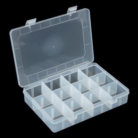 Box for fishing trifles with adjustable cells K-63, 19.5x13.5x4 cm, transparent-1
