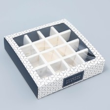 Box for sweets, confectionery packaging, 16 cells, “best man” 17.7 x 17.7 x 3.8 cm