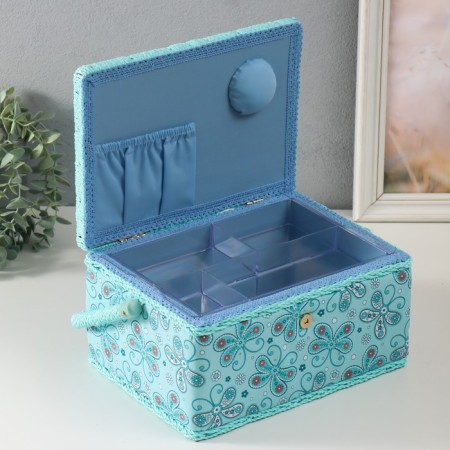 Casket for needlework "Butterflies and flowers on blue" 19x26x14.5 cm-2