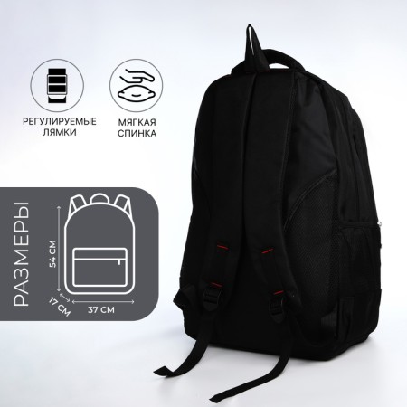 Youth backpack from textiles, 2 parts with lightning, 4 pockets, black color-1