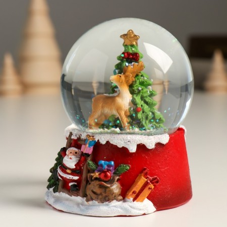 Souvenir Polystone Water Ball "Deer at the elegant Christmas tree" 7x8x9 cm-3