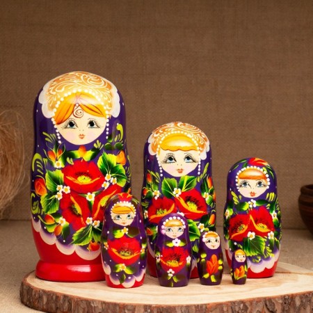Matrashka "Macks", purple scarf, 7 puppet, 22 cm