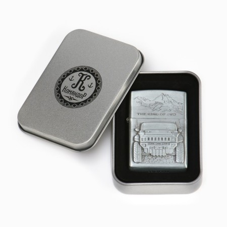 Gasoline lighter "Jeep", in a gift box, silver-2