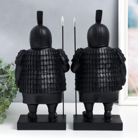 Souvenir Polystone "Terracott warrior with a spear" set 2 pcs black 10.5x14.5x35 cm-2