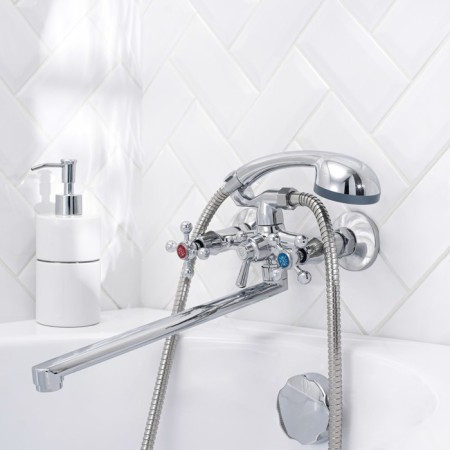 Bath mixer "RMS" SL71-143P, pour 300 mm, shower set, zinc, chromium-1