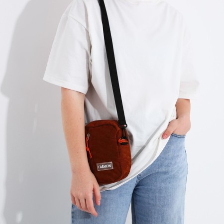 Youth bag with zipper, external pocket, brown color-2