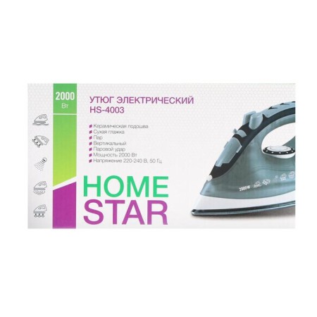 Iron Homestar HS-4003, 2000 W, ceramic sole, 200 ml, white red-9