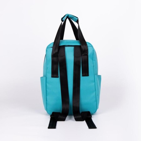 A backpack - a youth bag of textiles with a zipper, 3 pockets, Textura, Biryuzovoy color-1