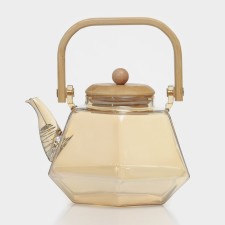 Glass teapot with a bamboo lid and a metal filter 