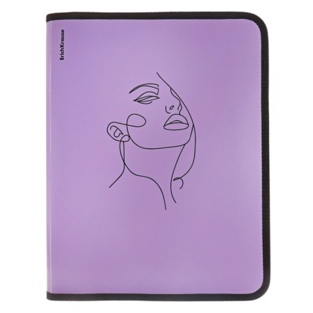 A4+, 600 μm lightning folder, Erichkrause "Manga Faces" 251x330x30mm, plastic, zipper around, purple, mix