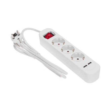 Extension cord Standard 3 Nests, 1.5m, 3x1.0mm², s/s, with a switch, 2 USB, white Rexant-1
