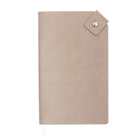 The diary is low, 120x200 mm 128 sheets, leatherette, gray block 70 g/m2, lies, a refrain with a colored button, gray