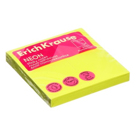 Block with a sticky edge paper 75x75 mm, Erichkrause "Neon", 100 sheets, yellow-2