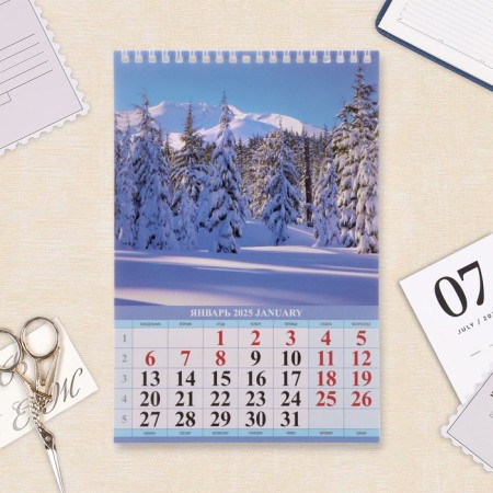 Calendar on a spring without a crossbar "Nature" 2025, 17 x 25 cm-1