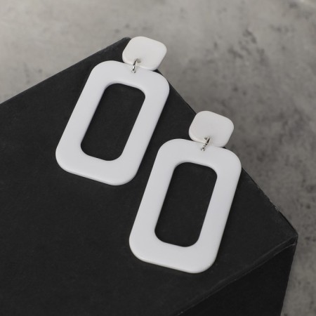 Earrings plastic "Vivien" rectangle, white color-3