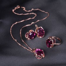 Set 3 objects: earrings, pendant, dimensionless “Edel” classic, purple color in gold, 45 cm