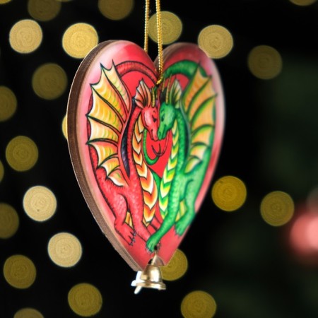 Christmas tree toy "Dragons in love", lamination, 88 x 74mm-2