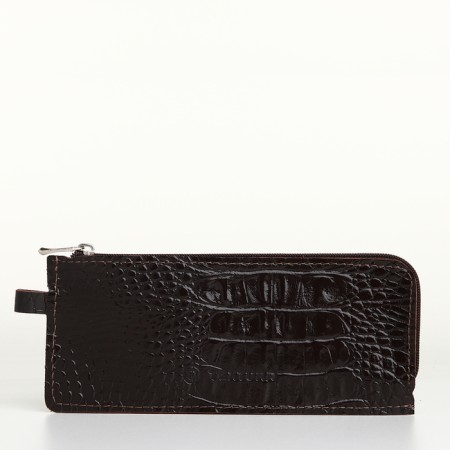 Pocket Key with zipper, textura, length 14 cm, ring, brown color