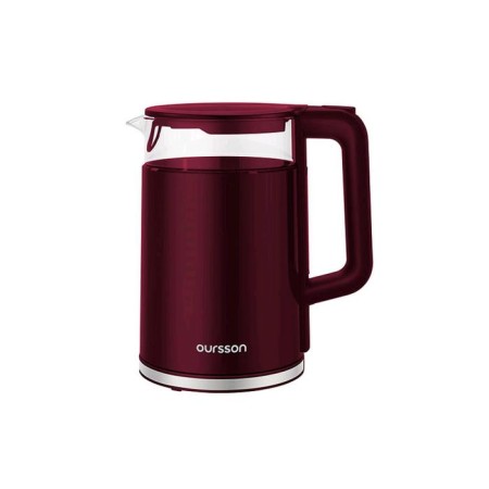 Electric kettle Oursson EK1732W/DC, plastic, glass flask, 1.7 l, 2200 watts, burgundy