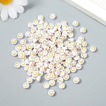 Beads for creativity Plastic "Golden Smiley on White" set of 20 grams 0.4x0.7x0.7 cm