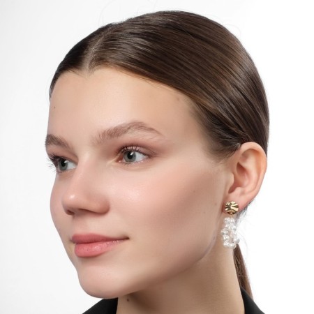 Earrings set 6 pairs "Pearls" with rings, white color in gold-3