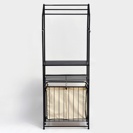 A rack with a dual laundry basket and crossbars, 2-tier, black color, 60x35x160 cm 1065649-1
