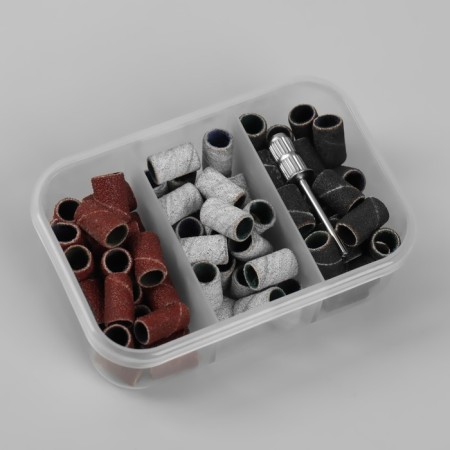 A set for a hardware pedicure, base, caps 75 pcs, abrasiveness 80/120/180, in a case-4