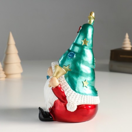 Polystone souvenir "Santa Claus in a cap with stars, with a bell and a bag" 12x9.5x18 cm-3