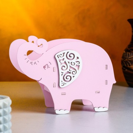 Kashpo wooden "Elephant" Small, 19x7x14 cm, oak, pink