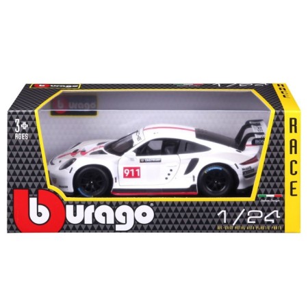 Racing machine BBURAGO Porsche 911 RSR, DIE-CAST, 1:24, White color, opening doors-10