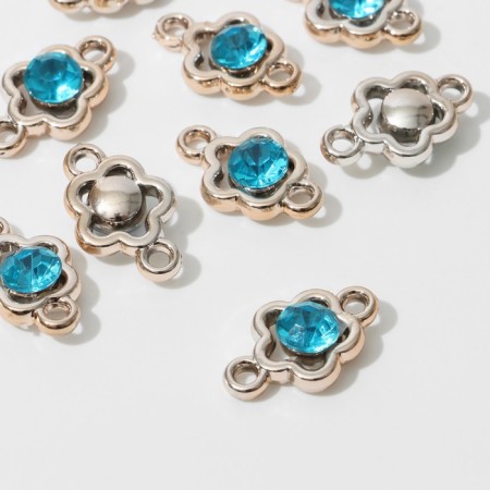 Connector "Flower" 2.4 × 1.5 × 0.7 cm, (set 10 pcs.), Blue color in gold