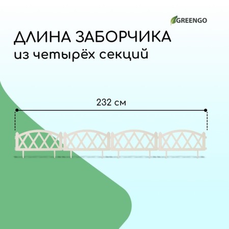 Decorative fence, 35 × 232 cm, 4 sections, plastic, white, Modern, Greengo-1