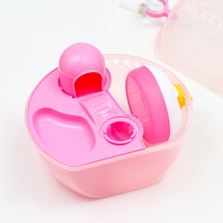 Carrier carrier carrier with a house, shelf, drinker, 29x23x23 cm, pink-7