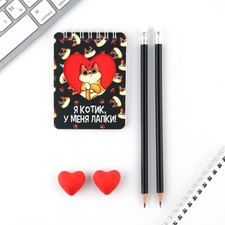 Chancellery Set "Kotik", pencils 2 pcs, erasers 2 pcs, notebook-1